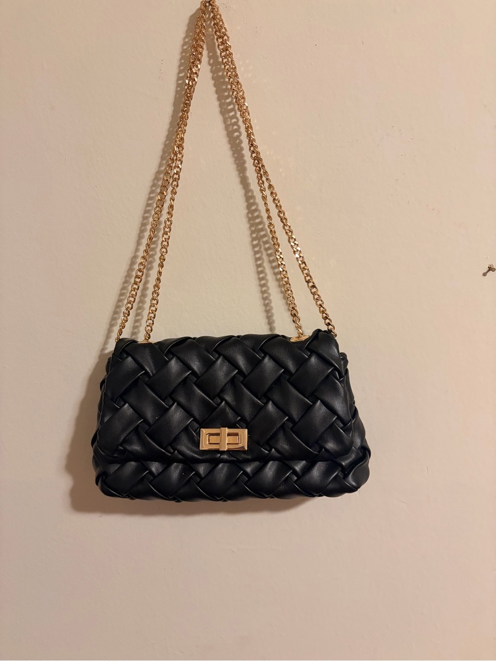 Urban Expressions Black Quilted Mini Shoulder Bag with Gold Chain